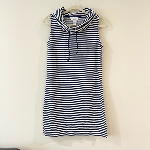 Weekend Andrea Jovin Navy and White Striped Sleeveless Dress Drawstring Neck S - Picture 1 of 6
